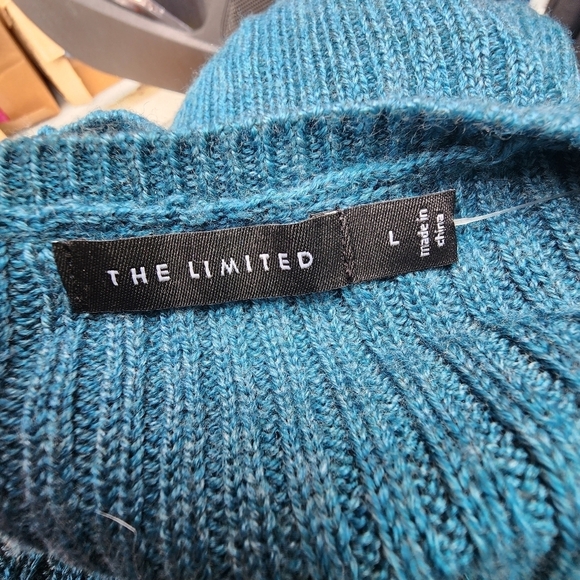 The Limited Teal Wool Blend Pullover V-Neck Open Knit Sweater Women's Large L - Picture 5 of 7